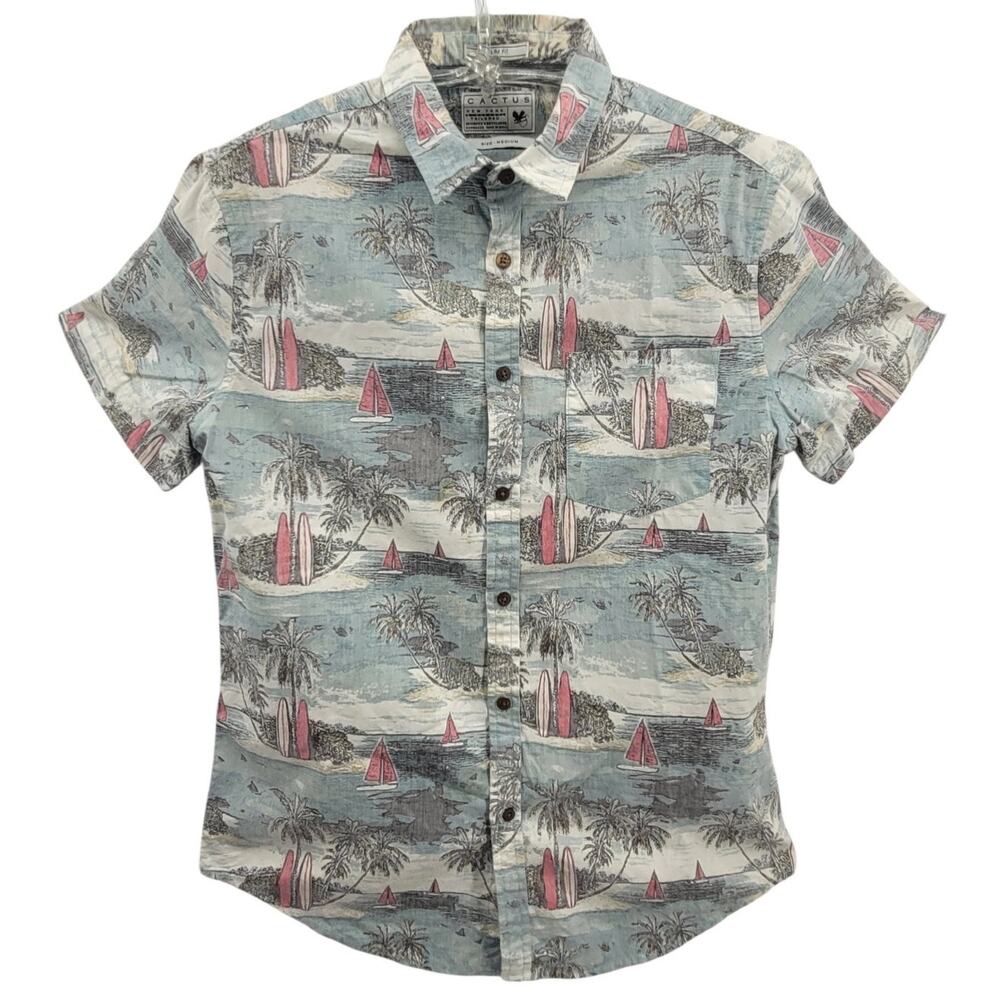 Denim & Flower Hawaiian Shirt Mens Tropical Palm Tree Sailboat boat life